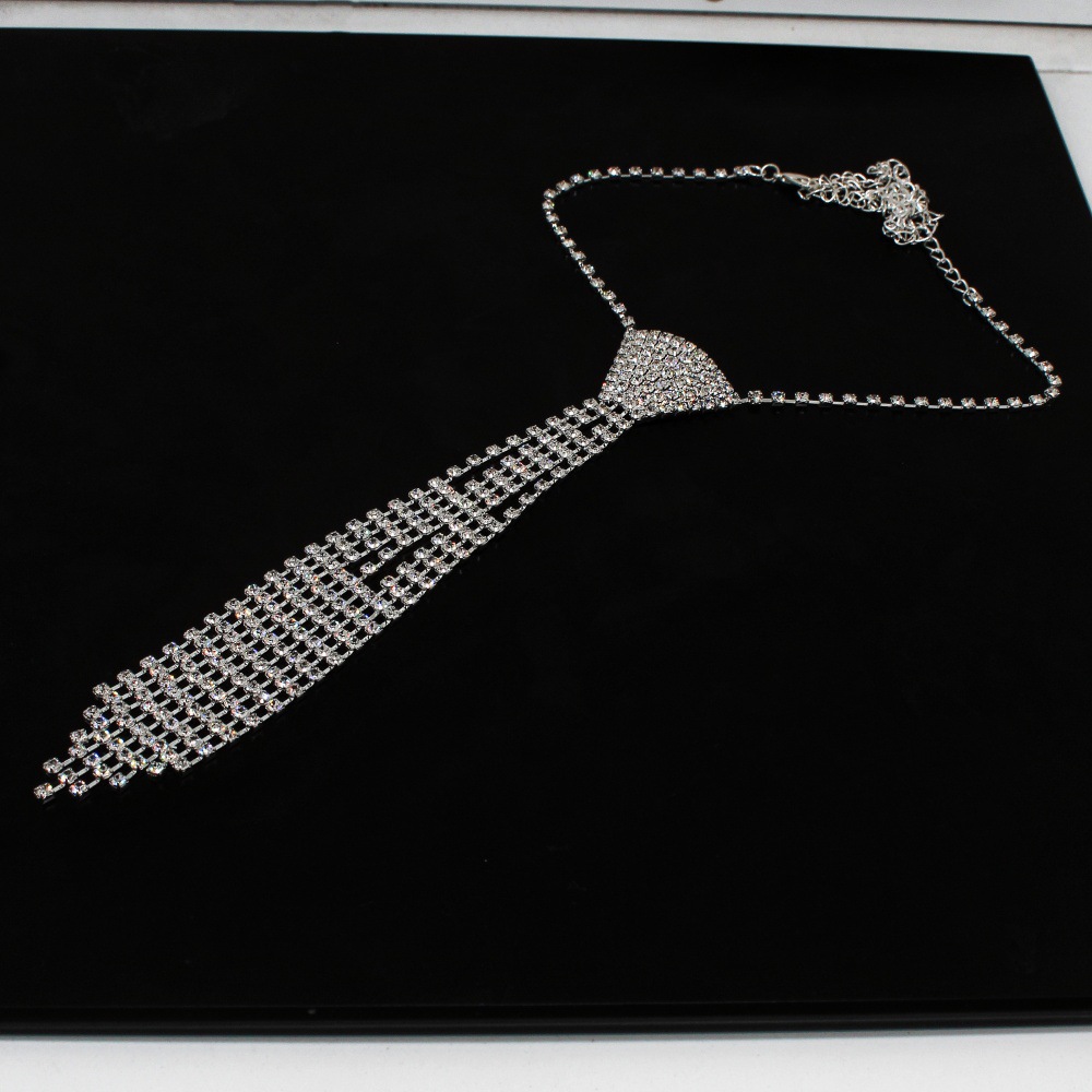 Long Tassel Bow Tie Rhinestone Necklace for Women