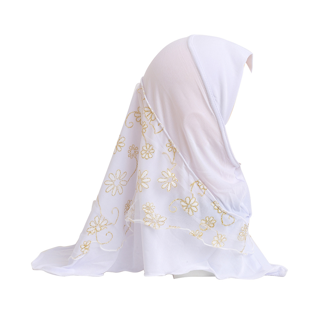 Delicate Gold Floral Mesh Hijab | Pink Modest Islamic Headscarf | Elegant Instant Hijab for Daily Wear
