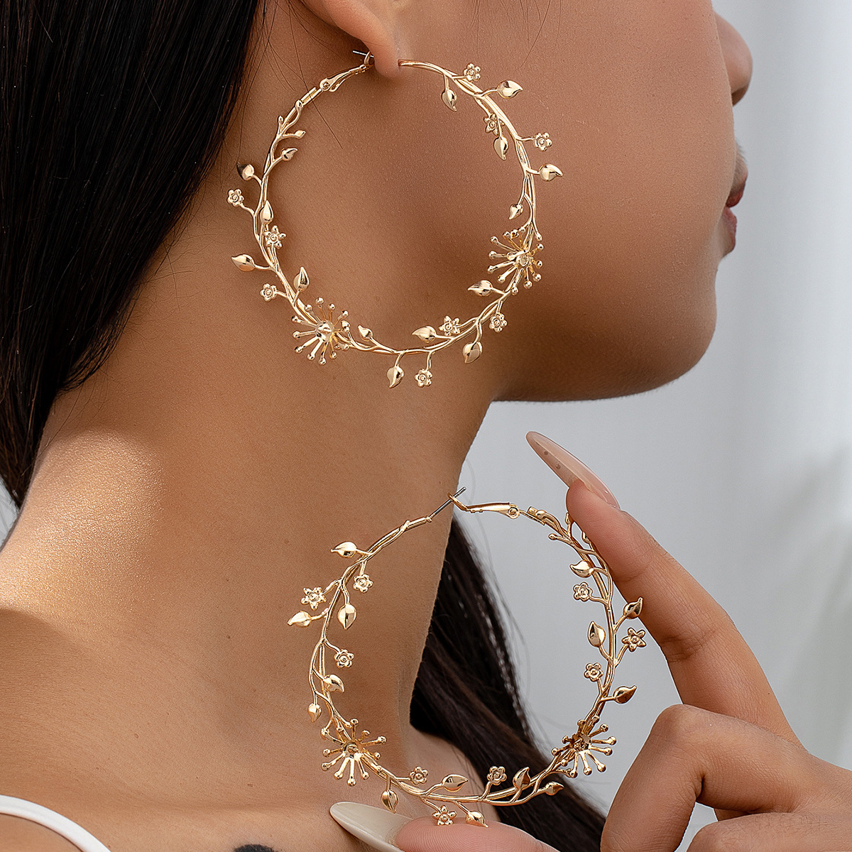Oversized Gold Flower Hoop Earrings