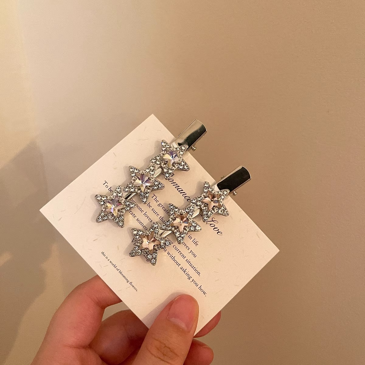 Star Rhinestone Hair Clips Pink Opal Star Side Barrettes Luxury Hair Pins