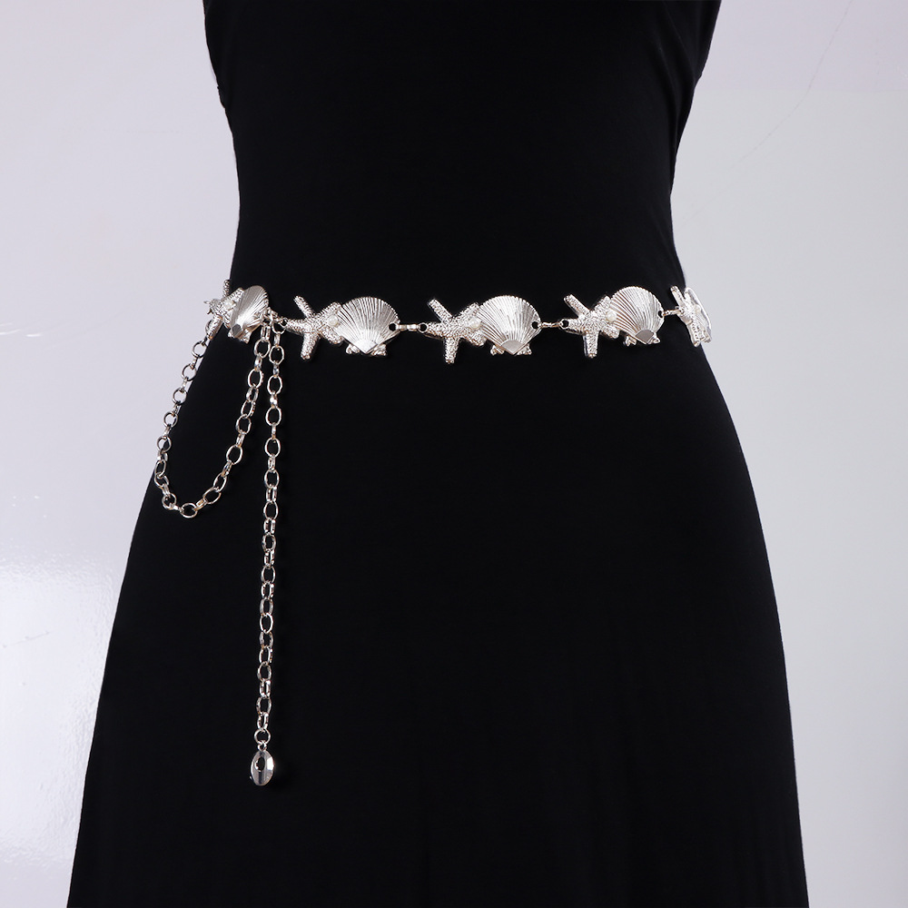 Seashell Starfish Link Waist Chain - Boho Beach Adjustable Dress Belt