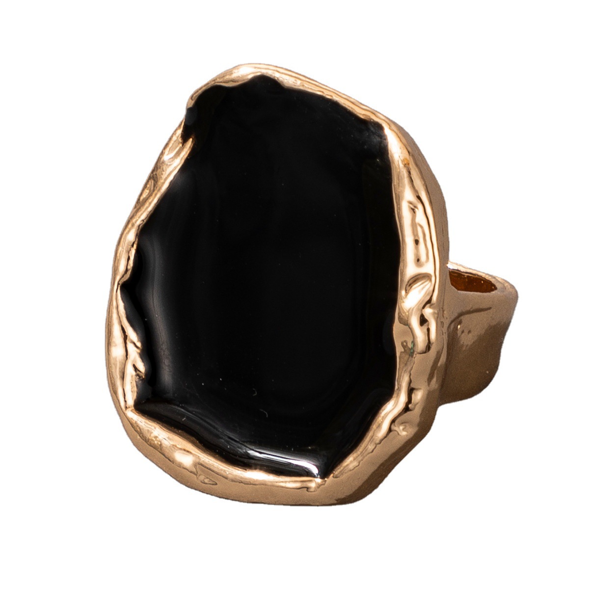 Irregular Gold-Edged Black Enamel Ring