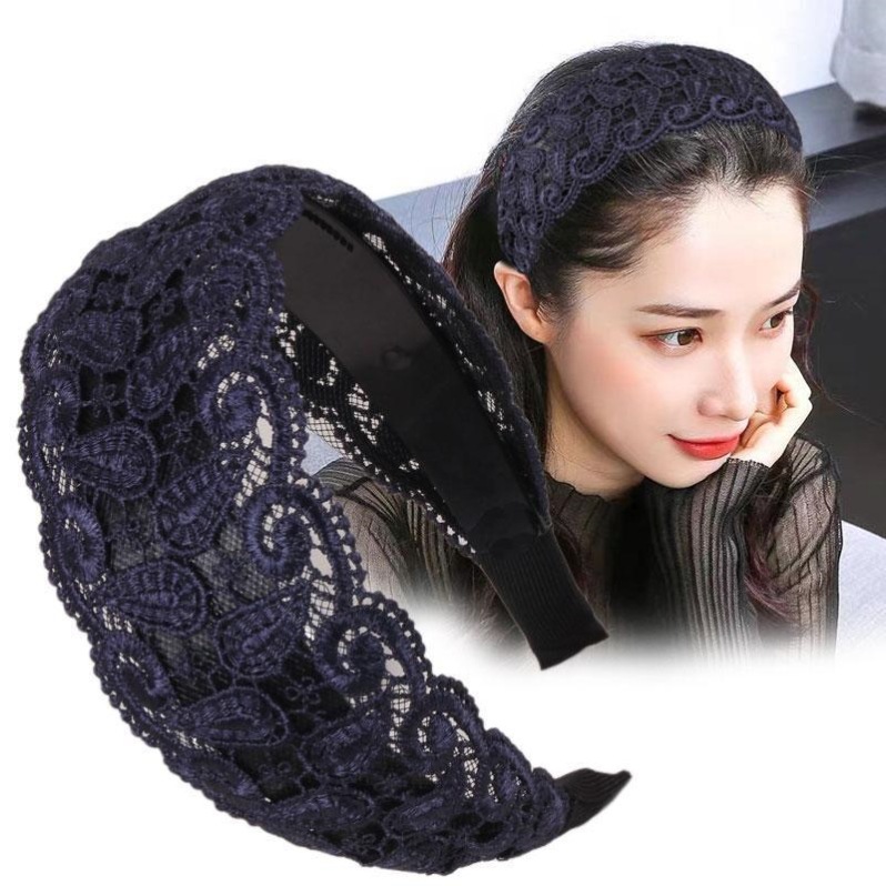 Wide Lace Breathable Headband for Women - White Hair Coverage