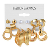 6-Pair Gold Butterfly & Hoop Earring Set with Pearl Studs
