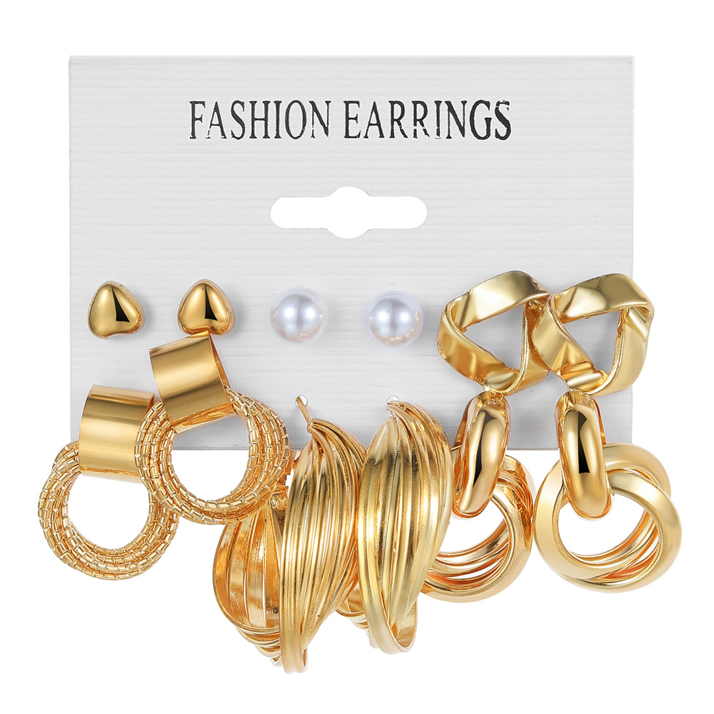 6-Pair Gold Butterfly & Hoop Earring Set with Pearl Studs