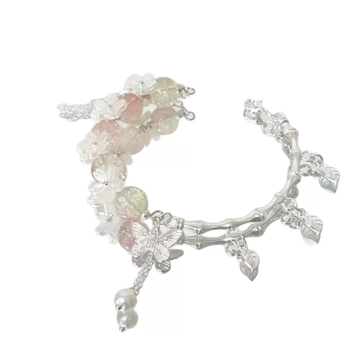 Chinese Style Bamboo Butterfly Bracelet, Cool Tone Burst Bead Bracelet