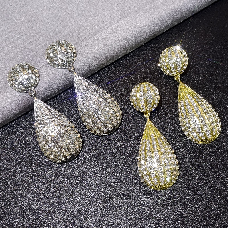 European & American Luxury Full Rhinestone Waterdrop Hot Air Balloon Earrings