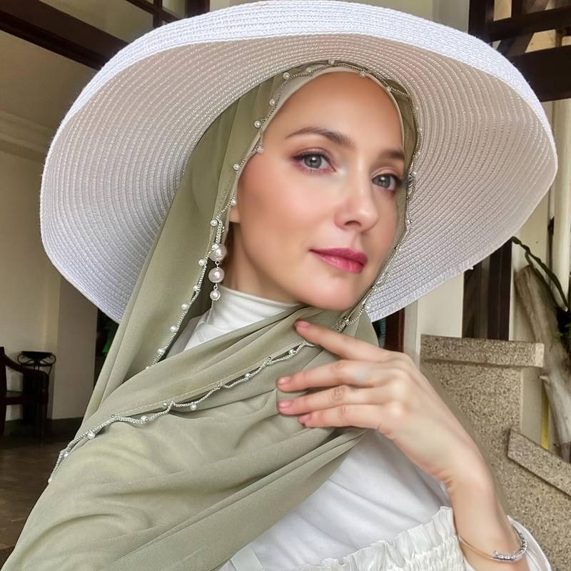 Modest Muslim Headscarf Luxury Pearl Embellished Soft Breathable Fabric Ideal for Daily & Formal Wear