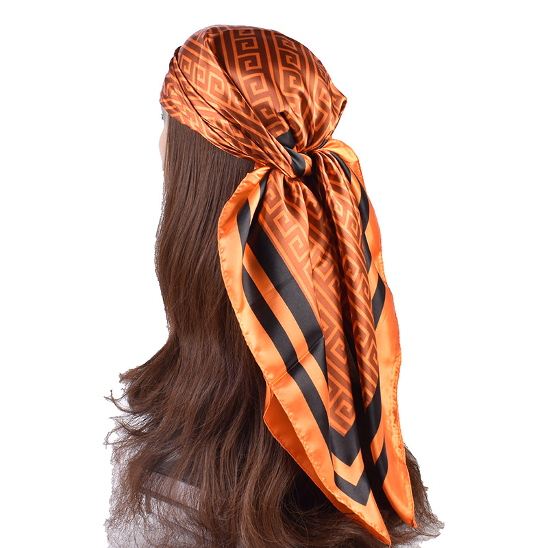 New Vintage Print Satin Square Scarf 90*90cm
