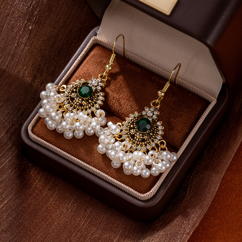 Ethnic Style Pearl Tassel Ear Hooks