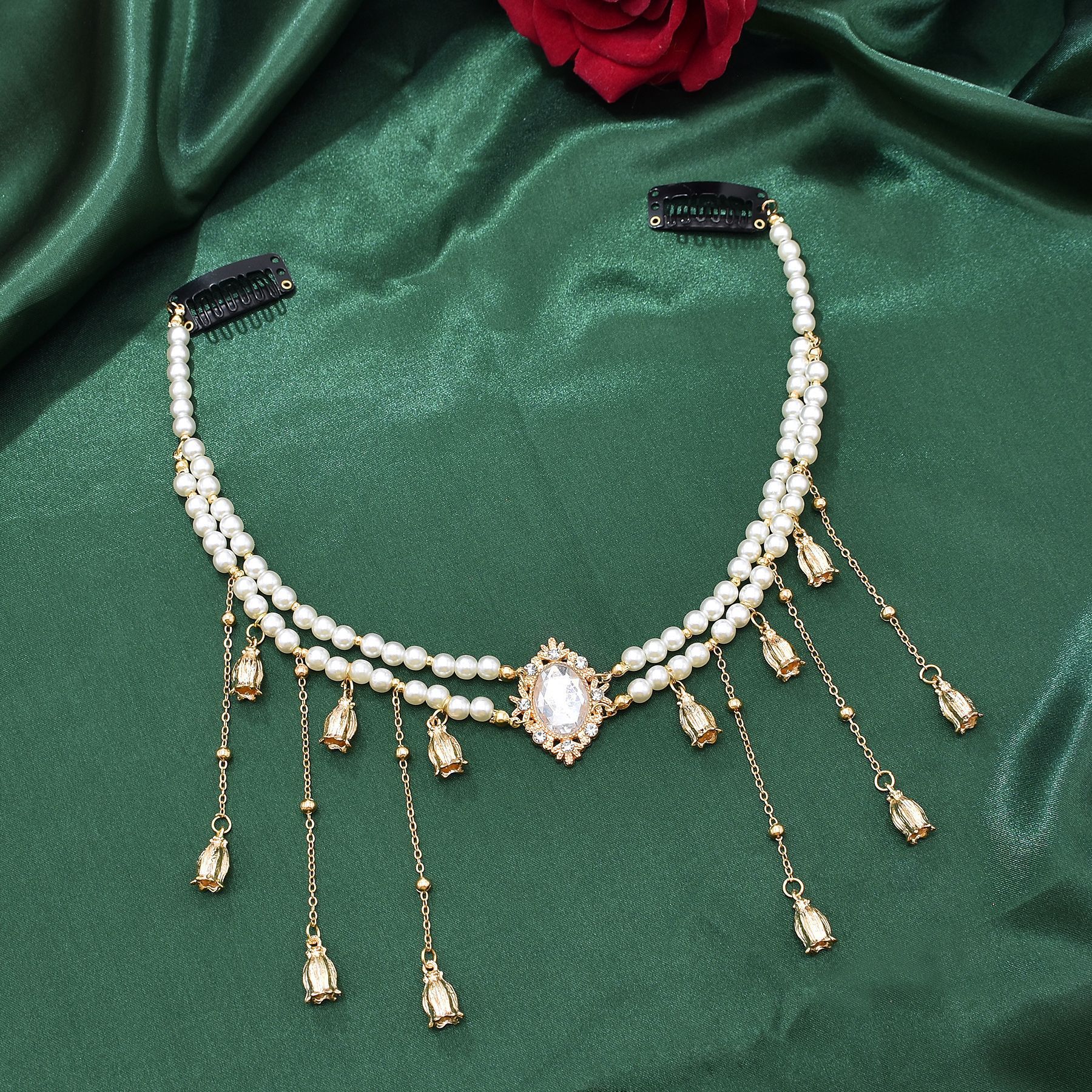 Vintage-Inspired Pearl Head Chain with Turquoise Accent