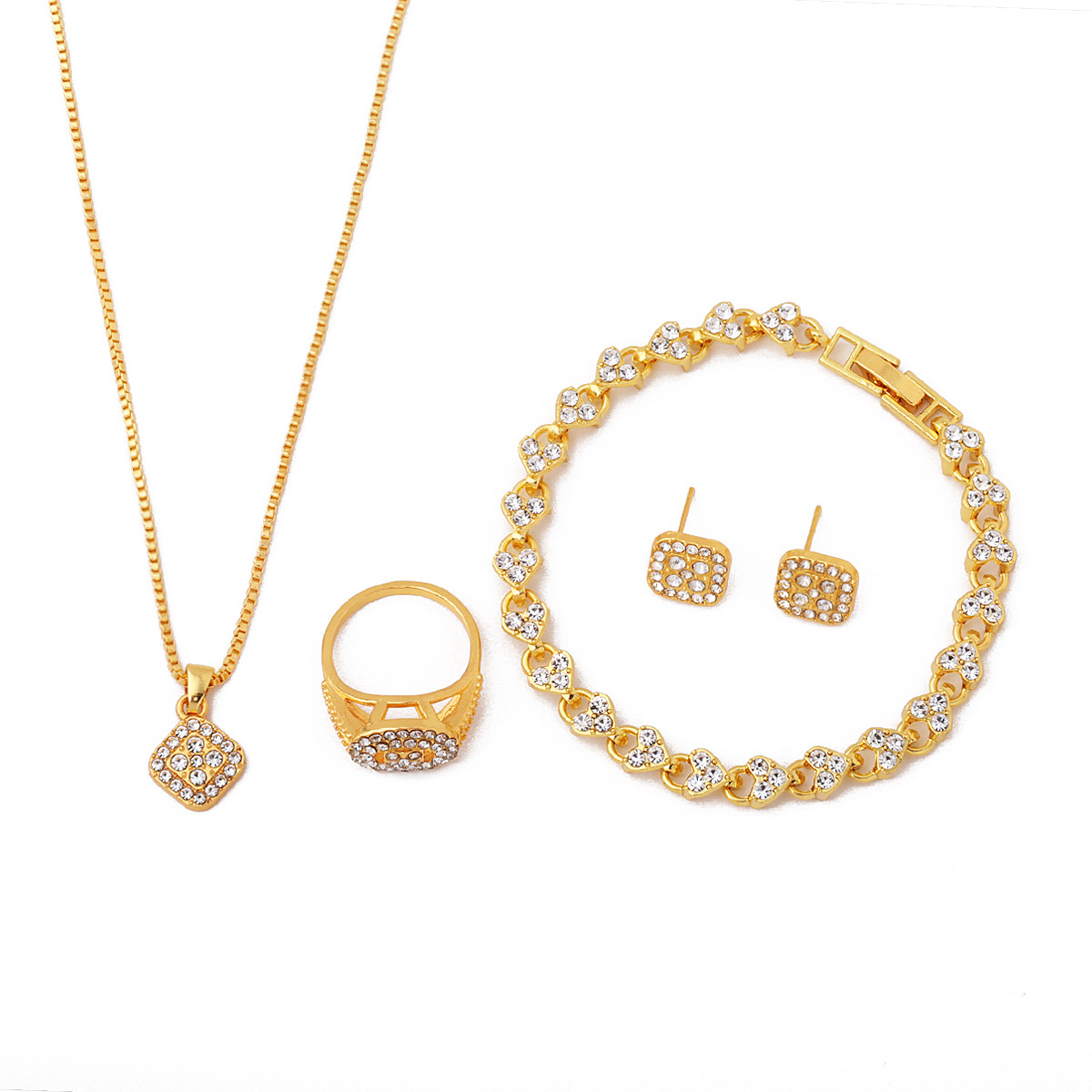 Luxury Rhinestone Geometric 4-Piece Jewelry Set