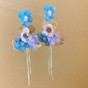 Summer Sweet Colorful Flower Rhinestone Tassel Earrings