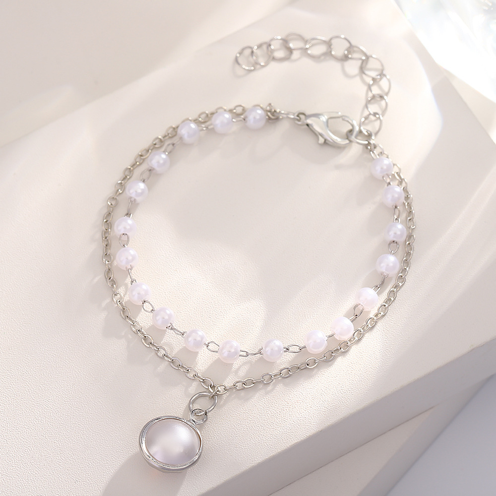 Double Layer Pearl Pendant Stackable Bracelet