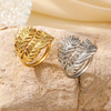 Adjustable Palm Leaf Ring Gold Plated Hollow Leaf Band Fashion Bohemian Ring for Daily Wear