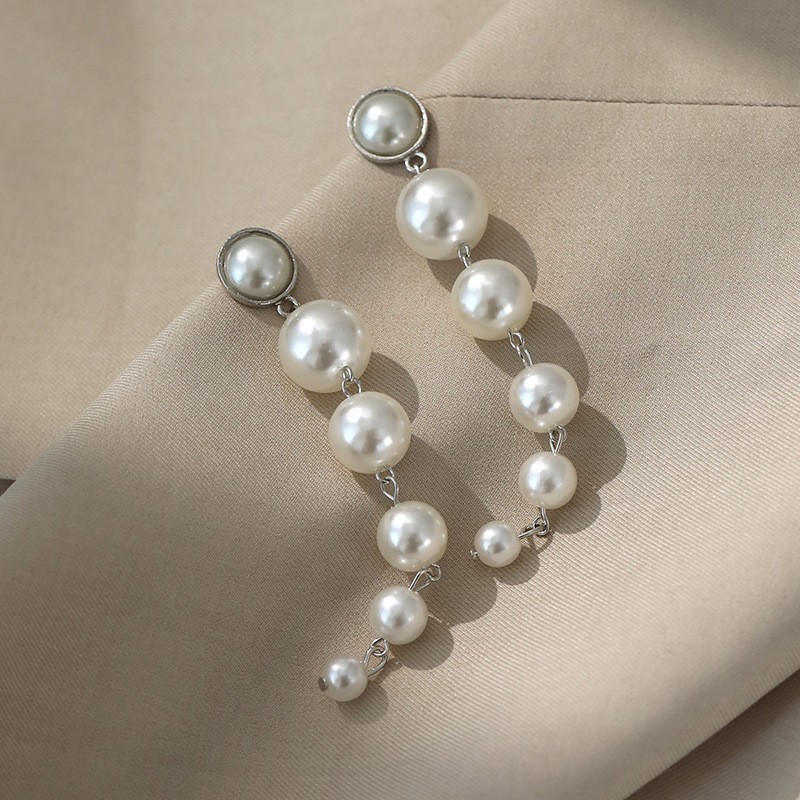 Exaggerated Long Pearl Drop Earrings for Women