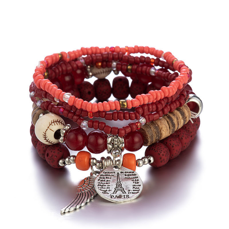 Boho Multi-Layer Beaded Bracelet Set with Turquoise Howlite Accents Stackable Beachy Jewelry
