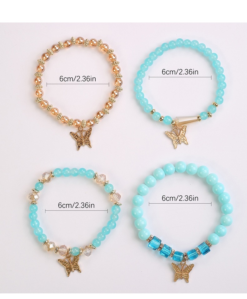4pcs/Set Elegant Gold Butterfly Charm Beaded Bracelets Stackable Crystal Pearl Bracelet Set