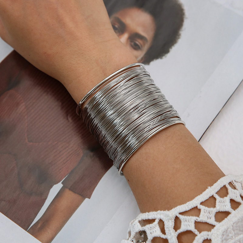 Bold Multi-Layer Wire Cuff Bracelet | Statement Gold Tone Metal Bangle