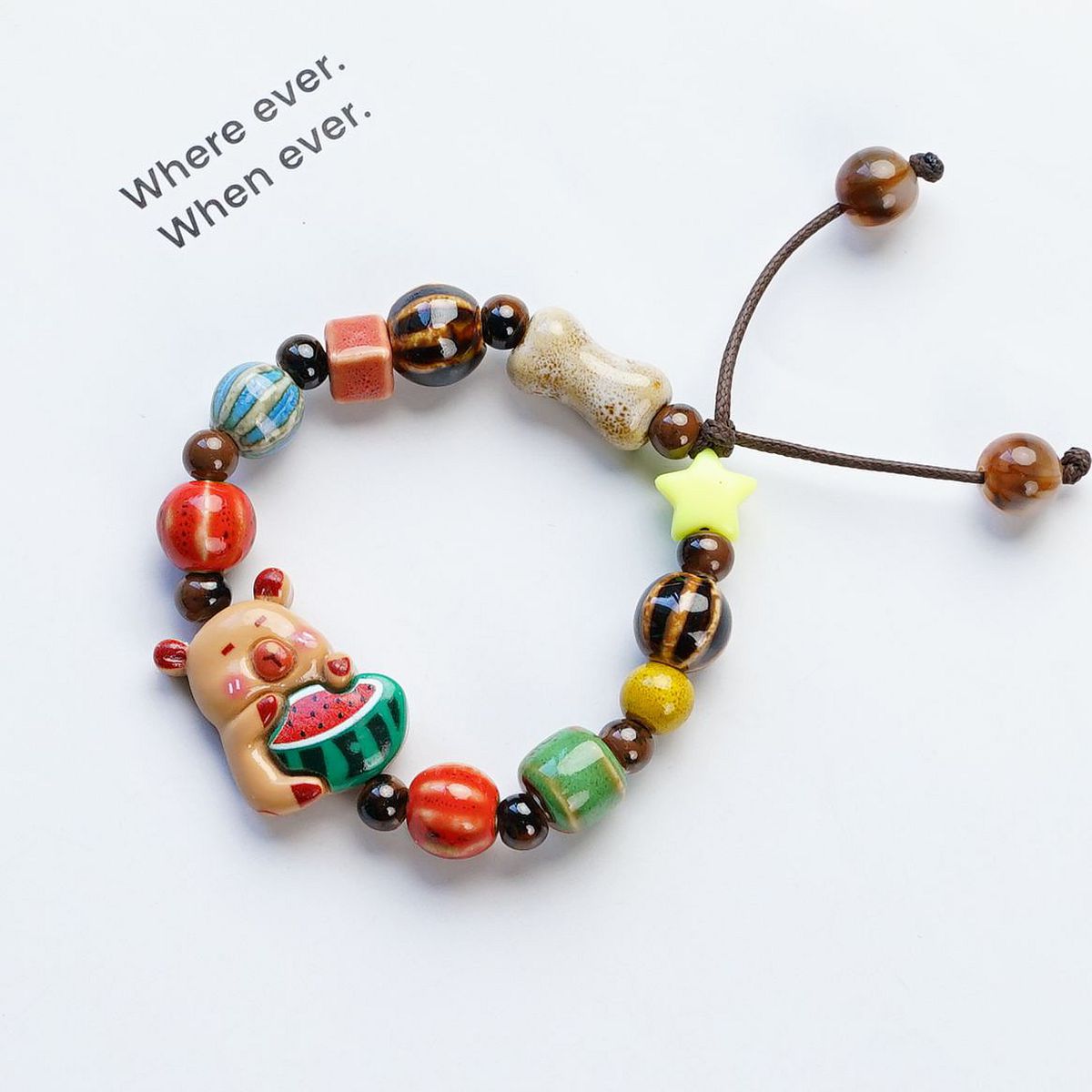 Cute Cartoon Ceramic Beaded Bracelet Set Handmade Adjustable Animal Food Charm Bracelets