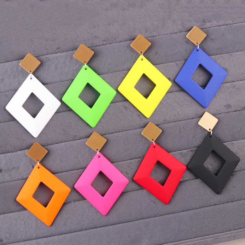 Bold Geometric Hollow Square Drop Earrings | Colorful Acrylic Statement Earrings