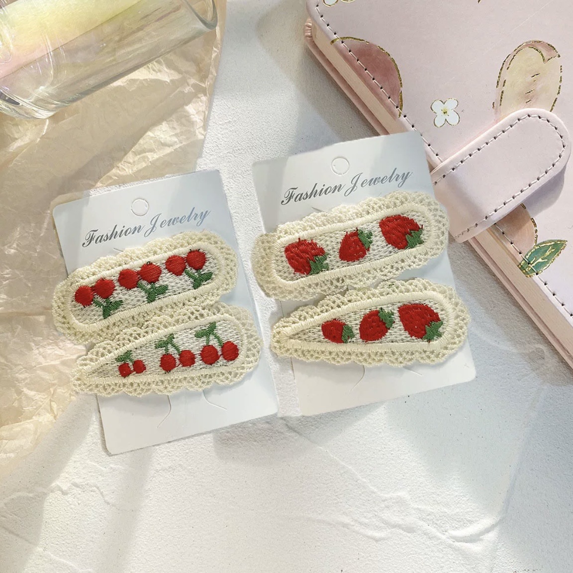 Cute Fruit Embroidered Lace Hair Clips for Women Girls