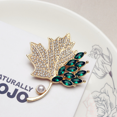 French Maple Leaf Zircon Brooch