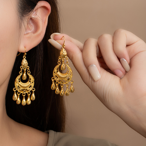 Vintage Gold Waterdrop Tassel Earrings