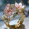 Enamel Butterfly & Flower Ring | Rose Gold Crystal Floral Jewelry