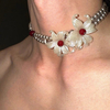 Floral Pearl Silver Clavicle Necklace