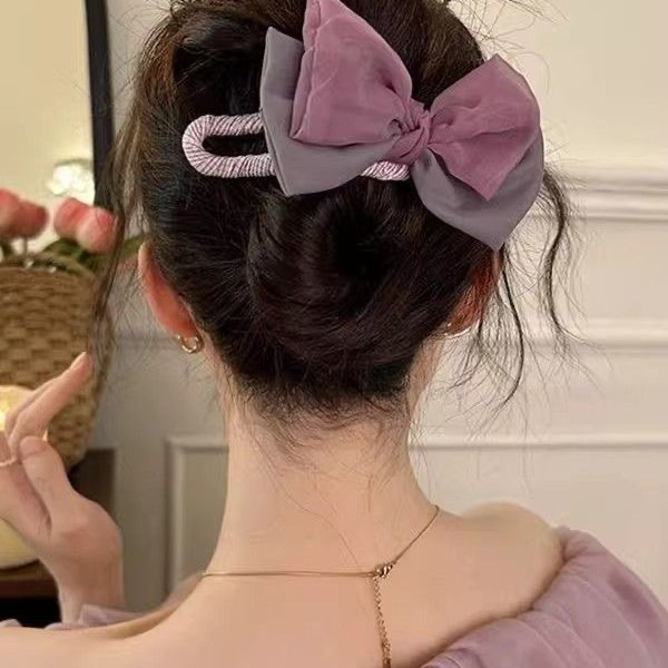 Spring Summer Color Block Bow Hair Claw Clip
