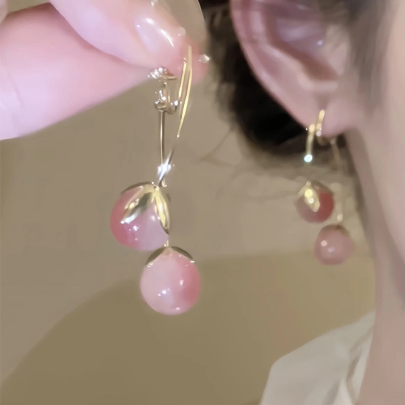 Sweet Pink Cherry Tassel Earrings