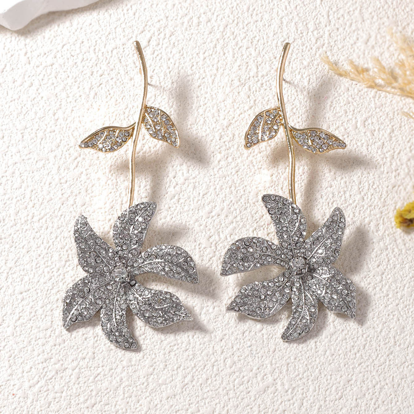 Rhinestone Flower Statement Earrings