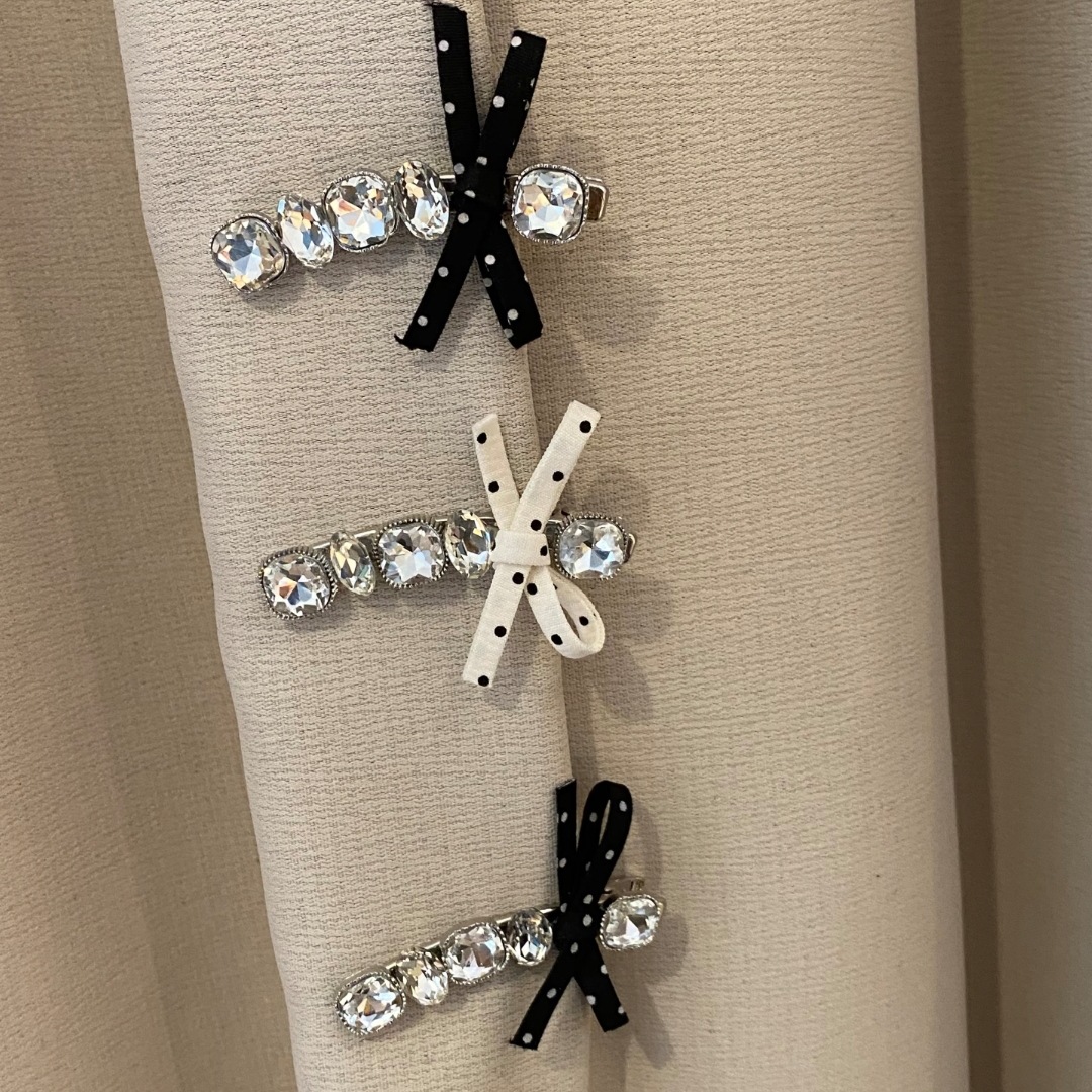 Polka Dot Bow Rhinestone Hair Clip
