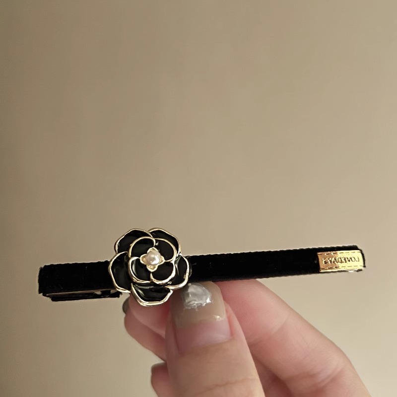 Velvet Camellia Side Hair Clips Vintage Chanel Style Barrettes Elegant Hair Pins