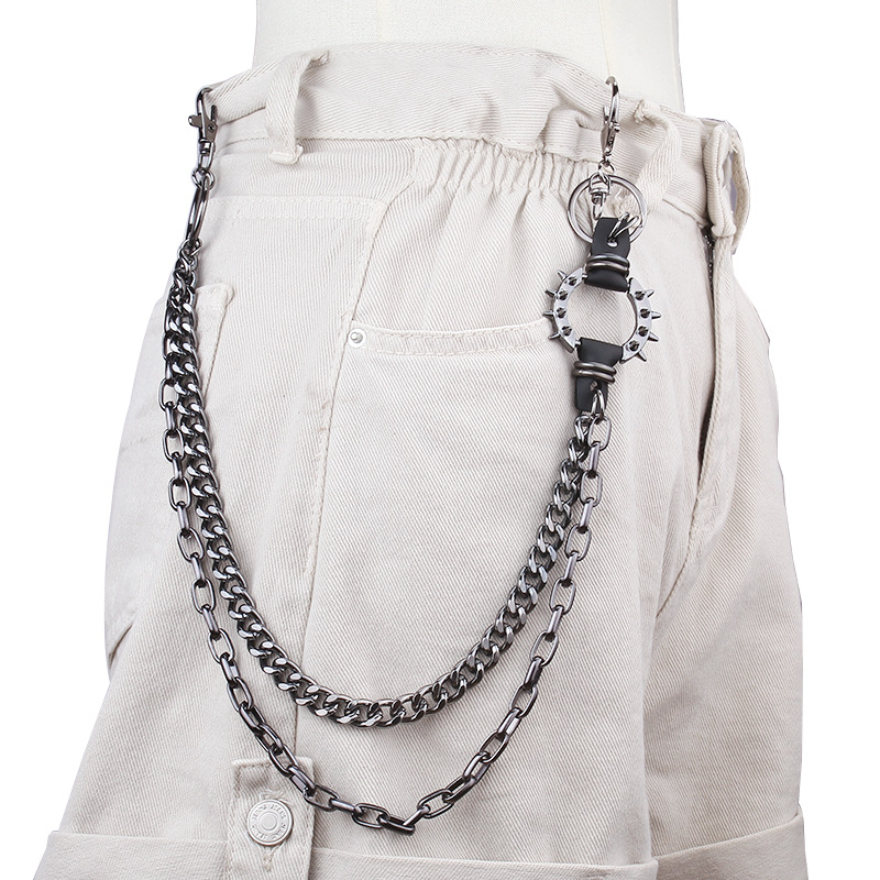 Double Layer Spike Ring Pant Chain - Techwear Punk Streetwear Accessory
