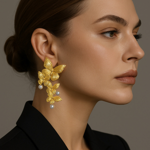 Vintage Luxury Pearl Butterfly Earrings