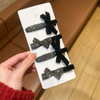 Black Velvet Rhinestone Bow Hair Clips Luxury Sparkle Side Barrettes