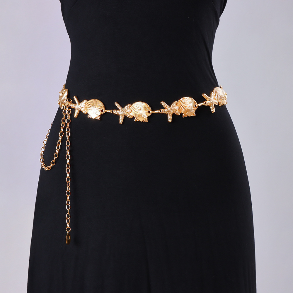 Seashell Starfish Link Waist Chain - Boho Beach Adjustable Dress Belt
