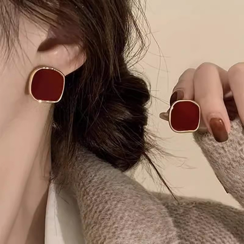 Irregular Square Stud Earrings, Luxury Minimalist Ear Jewelry for Women