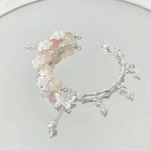 Chinese Style Bamboo Butterfly Bracelet, Cool Tone Burst Bead Bracelet