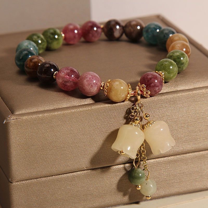Rainbow Lotus Colorful Bracelet for Women Summer Ins Small Niche Orchid Pendant
