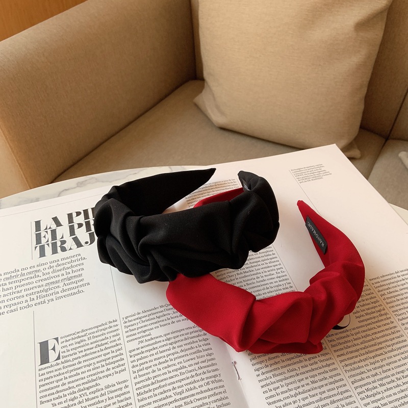 Wide Edge Wrinkled Solid Color Headband, French Minimalist Fashion Hairband for Women