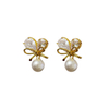 Sweet Heart-shaped Bow-shaped Pearl Earrings