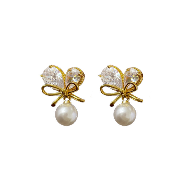 Sweet Heart-shaped Bow-shaped Pearl Earrings