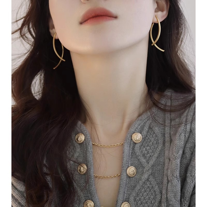 S925 Sterling Silver Needle Cross Curve Earrings