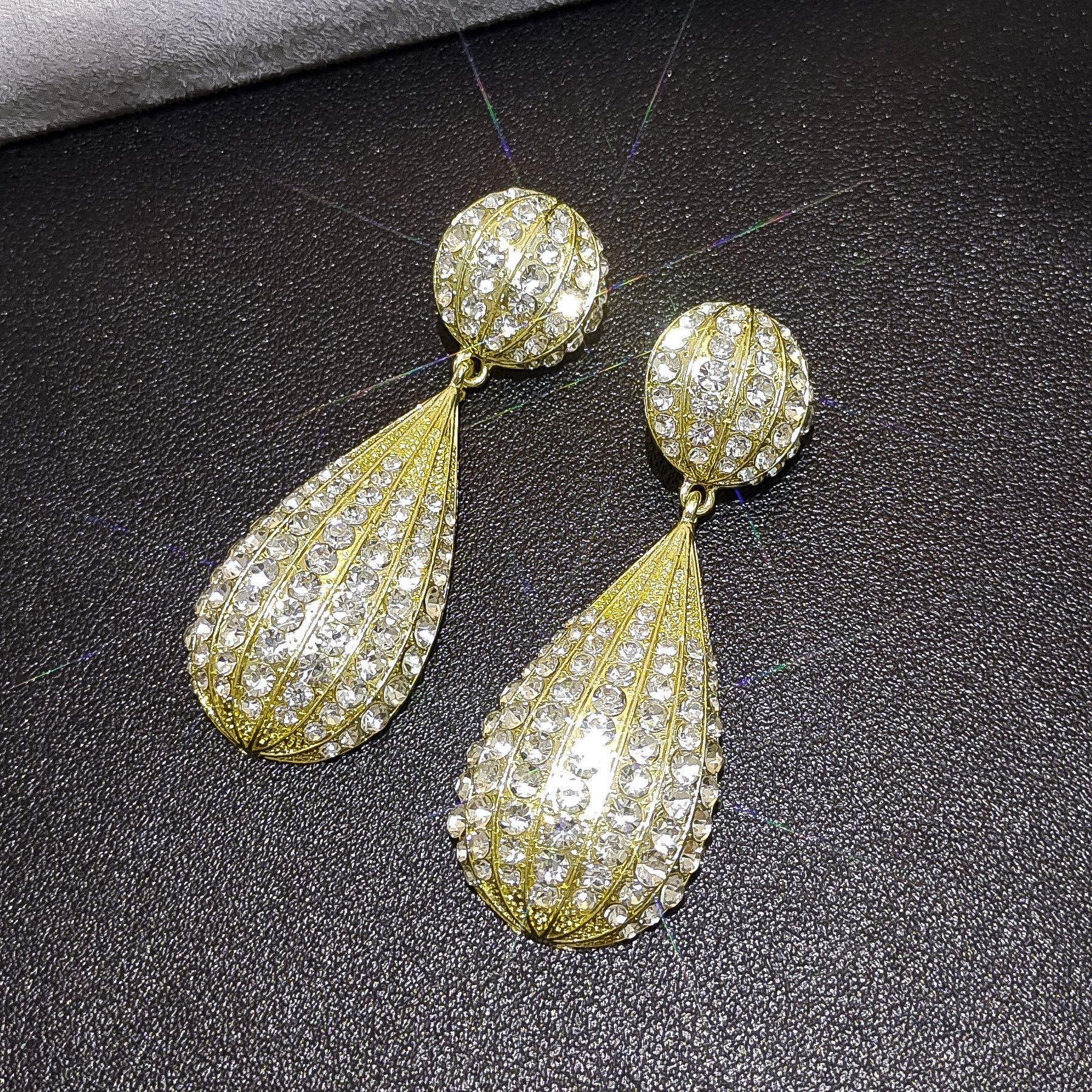 European & American Luxury Full Rhinestone Waterdrop Hot Air Balloon Earrings