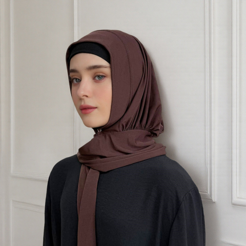 Muslim Fashion Simple Solid Color Scarf Hat Snap-on Head Wrap One-piece Veil Dust-proof Hat