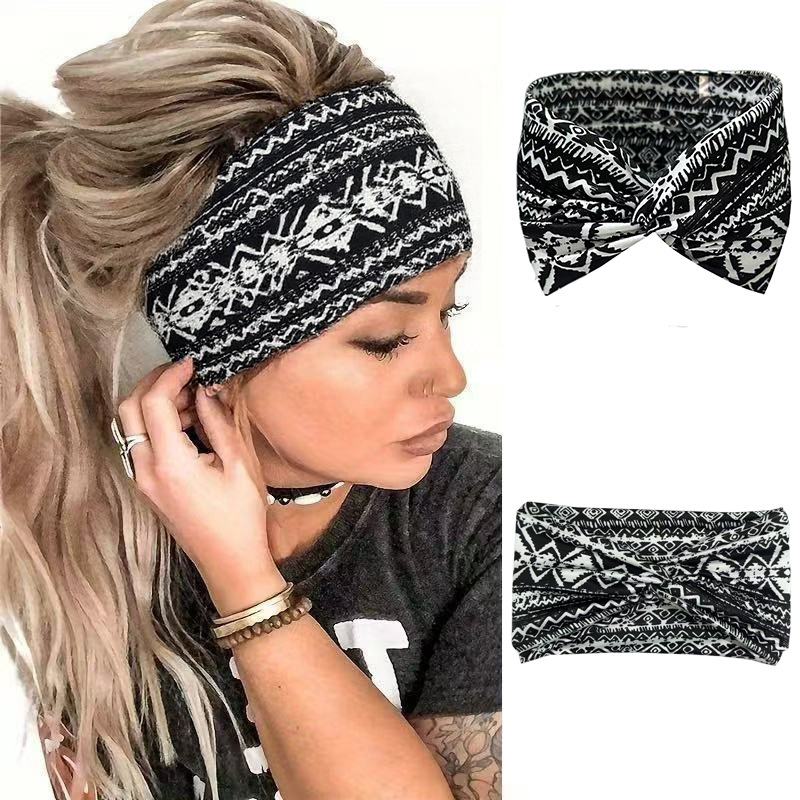 European & American Leopard Print Wide Cross Headband for Women