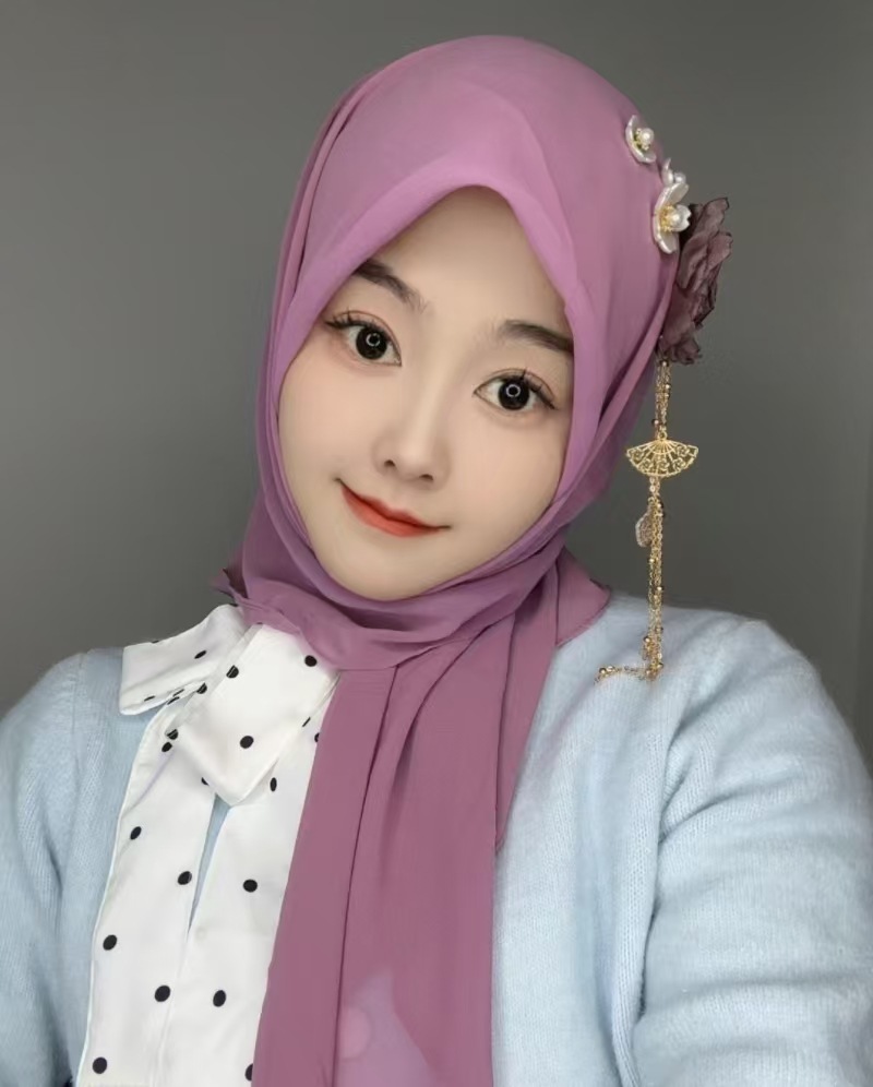 Dry Rose Solid Color Chiffon Square Scarf Flower Hui Ethnic Group Veil Headscarf for Women